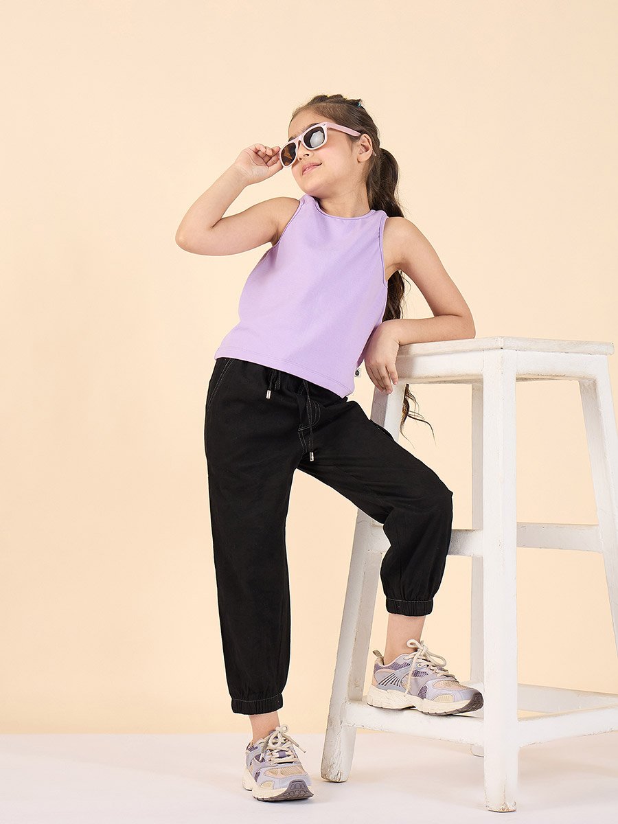 Girls Black Cotton Cargo Pants