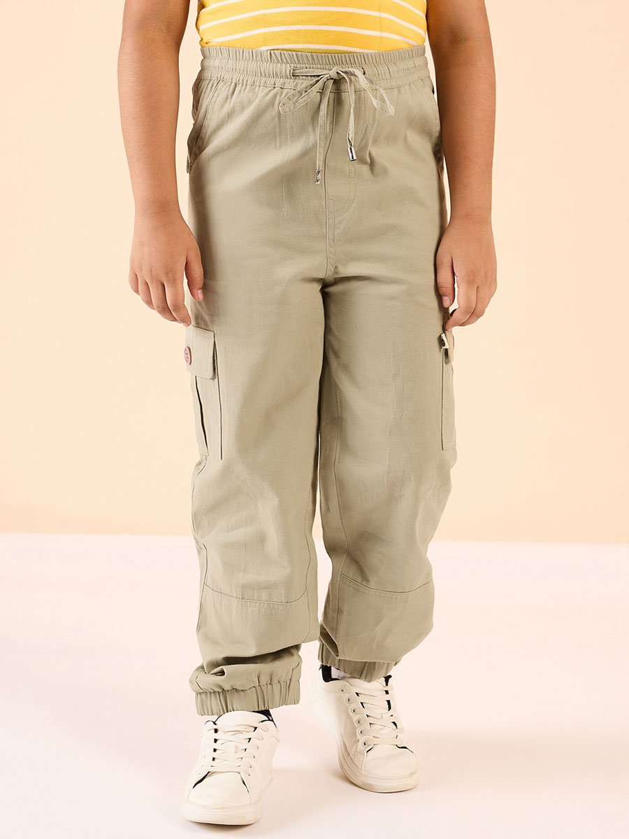 Boys Beige Cotton Cargo Pants