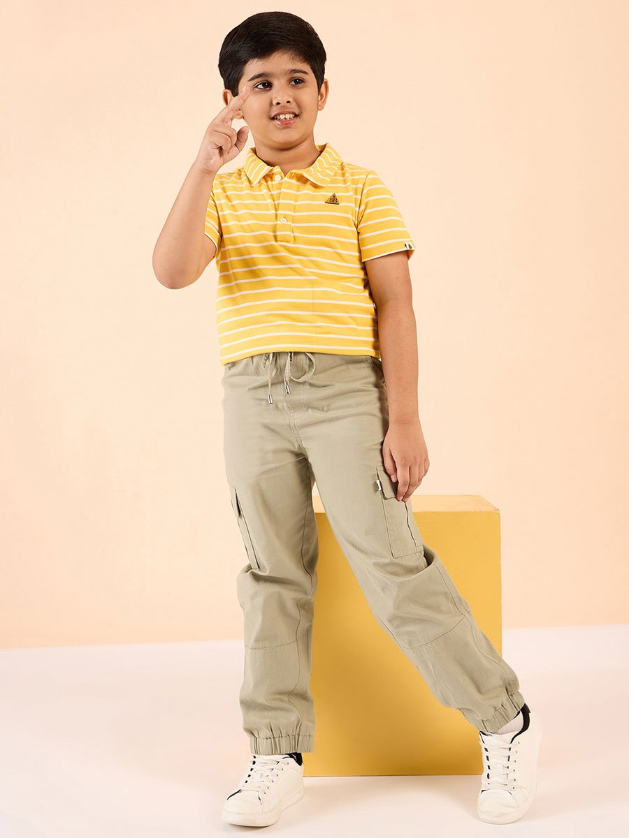 Boys Beige Cotton Cargo Pants