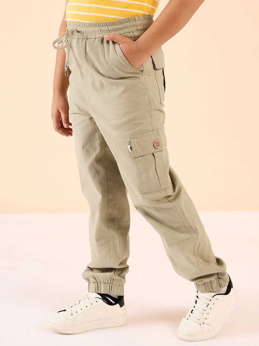 Boys Beige Cotton Cargo Pants
