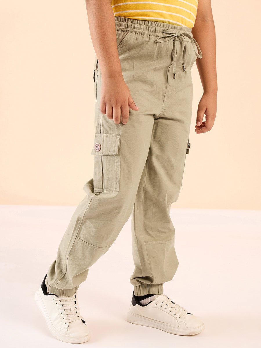 Boys Beige Cotton Cargo Pants