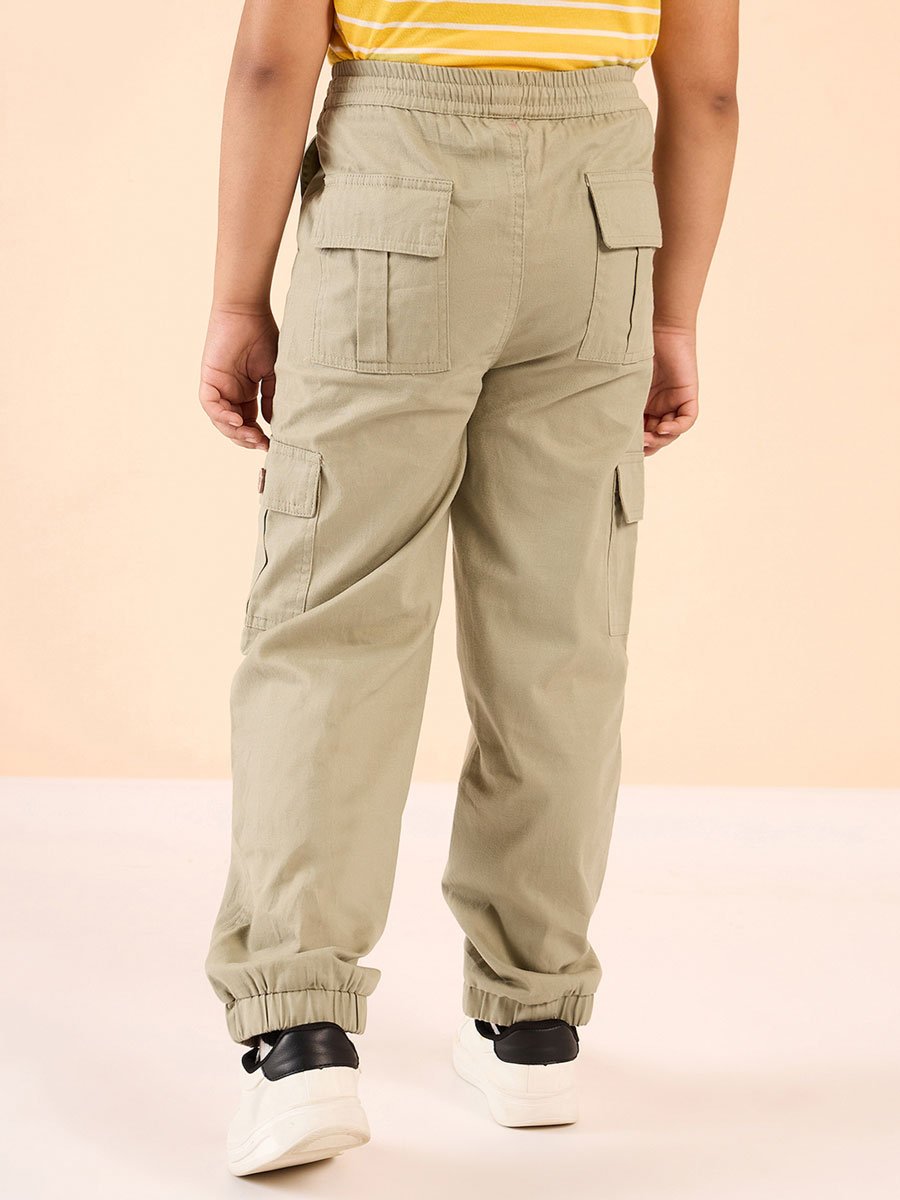 Boys Beige Cotton Cargo Pants