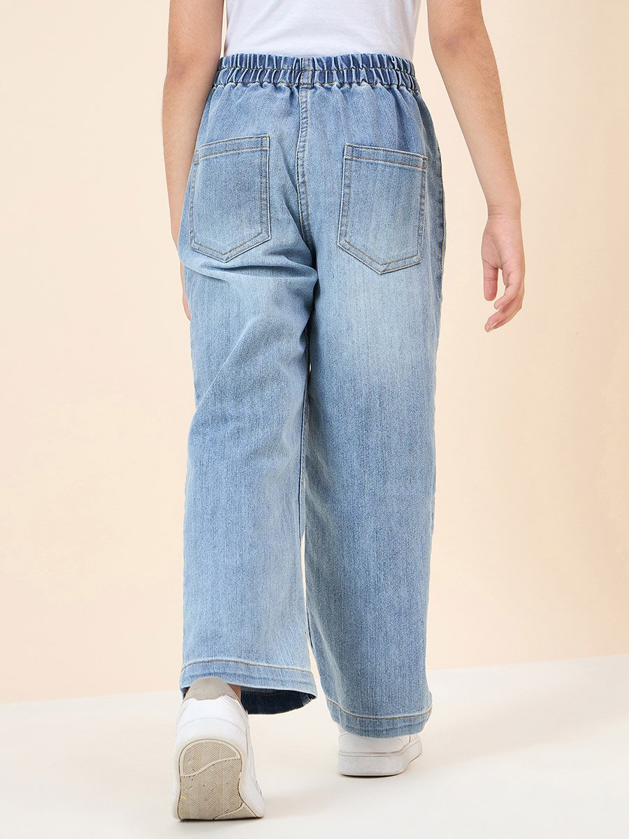 Girls Blue Denim Cargo Jeans