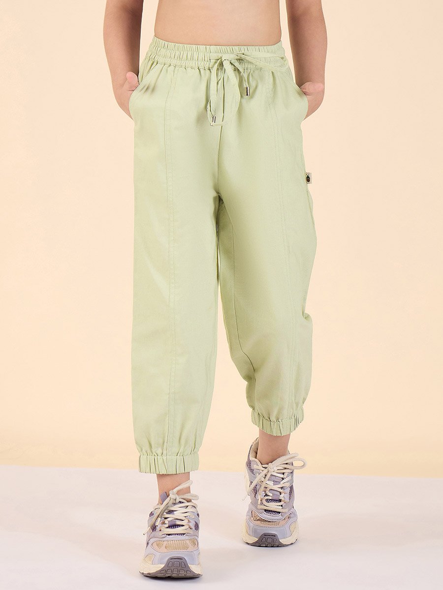 Girls Green Cotton Cargo Pants