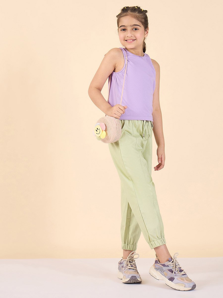 Girls Green Cotton Cargo Pants