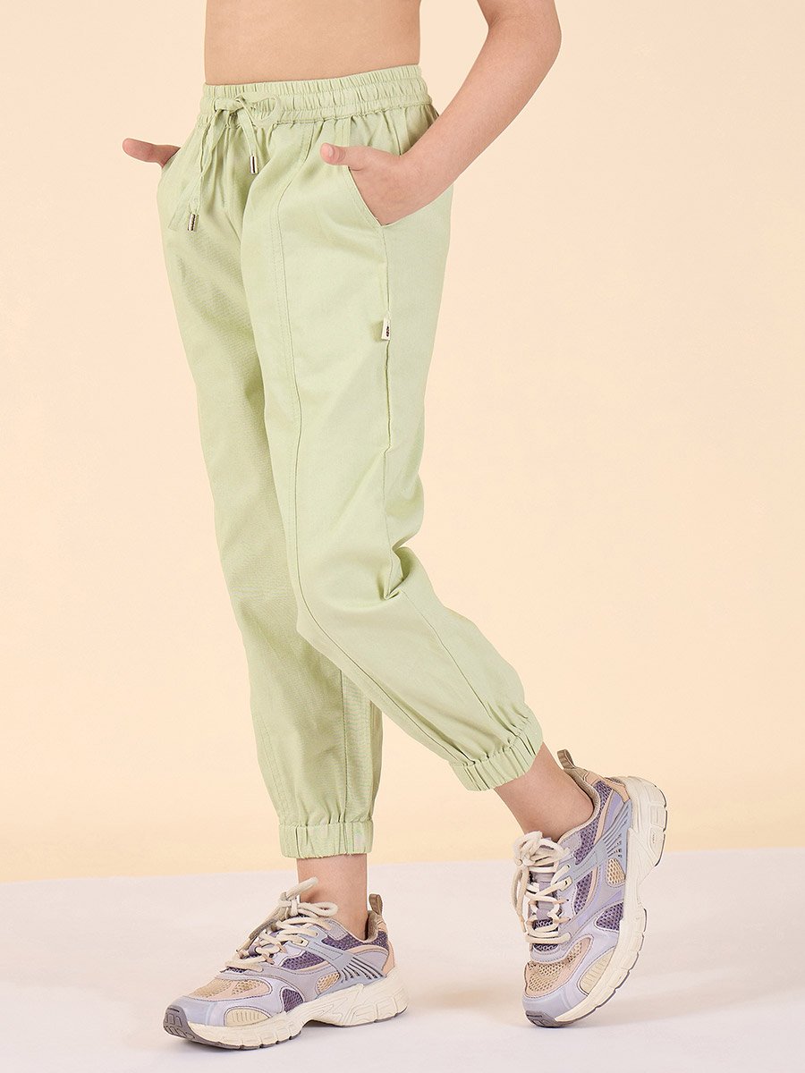 Girls Green Cotton Cargo Pants