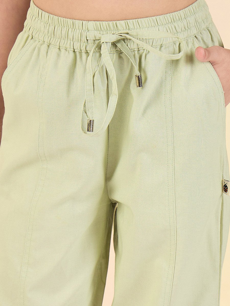 Girls Green Cotton Cargo Pants