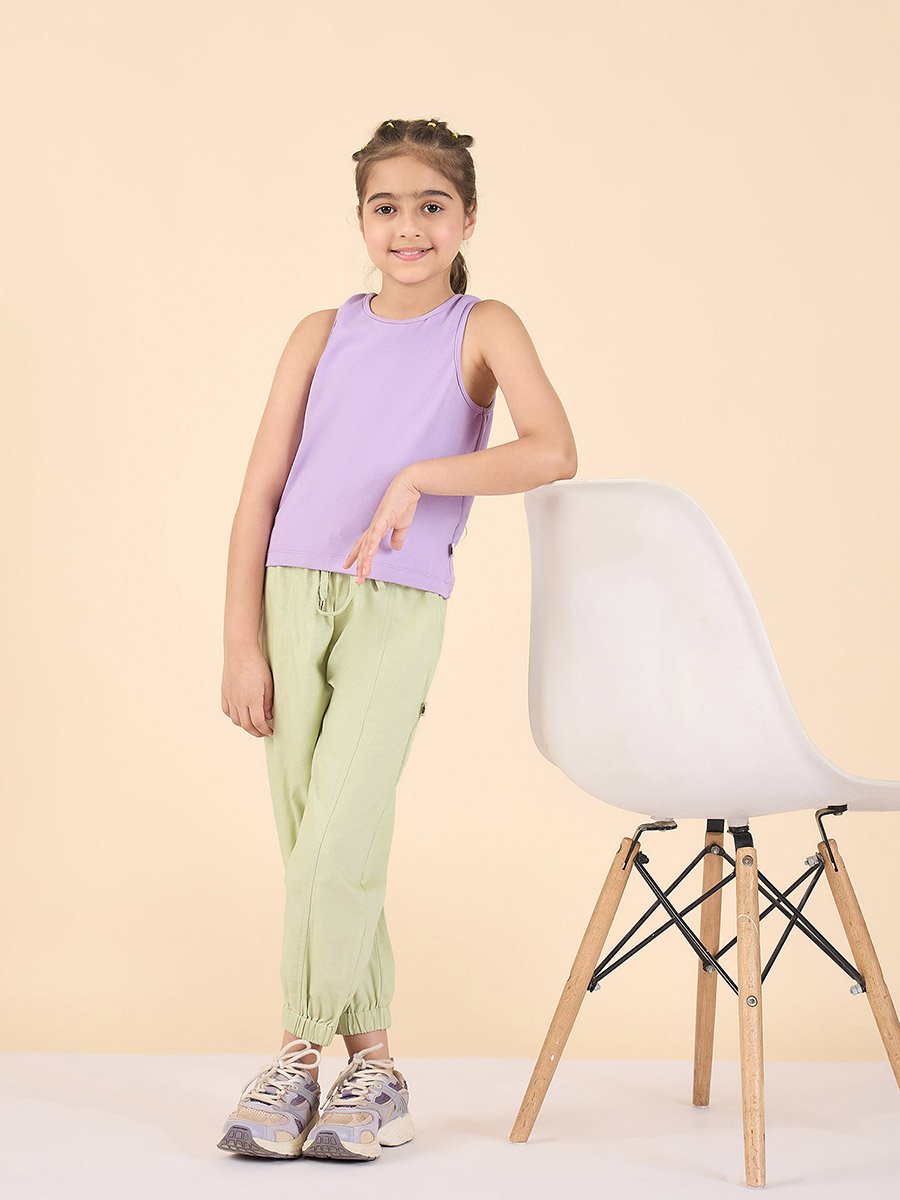 Girls Green Cotton Cargo Pants
