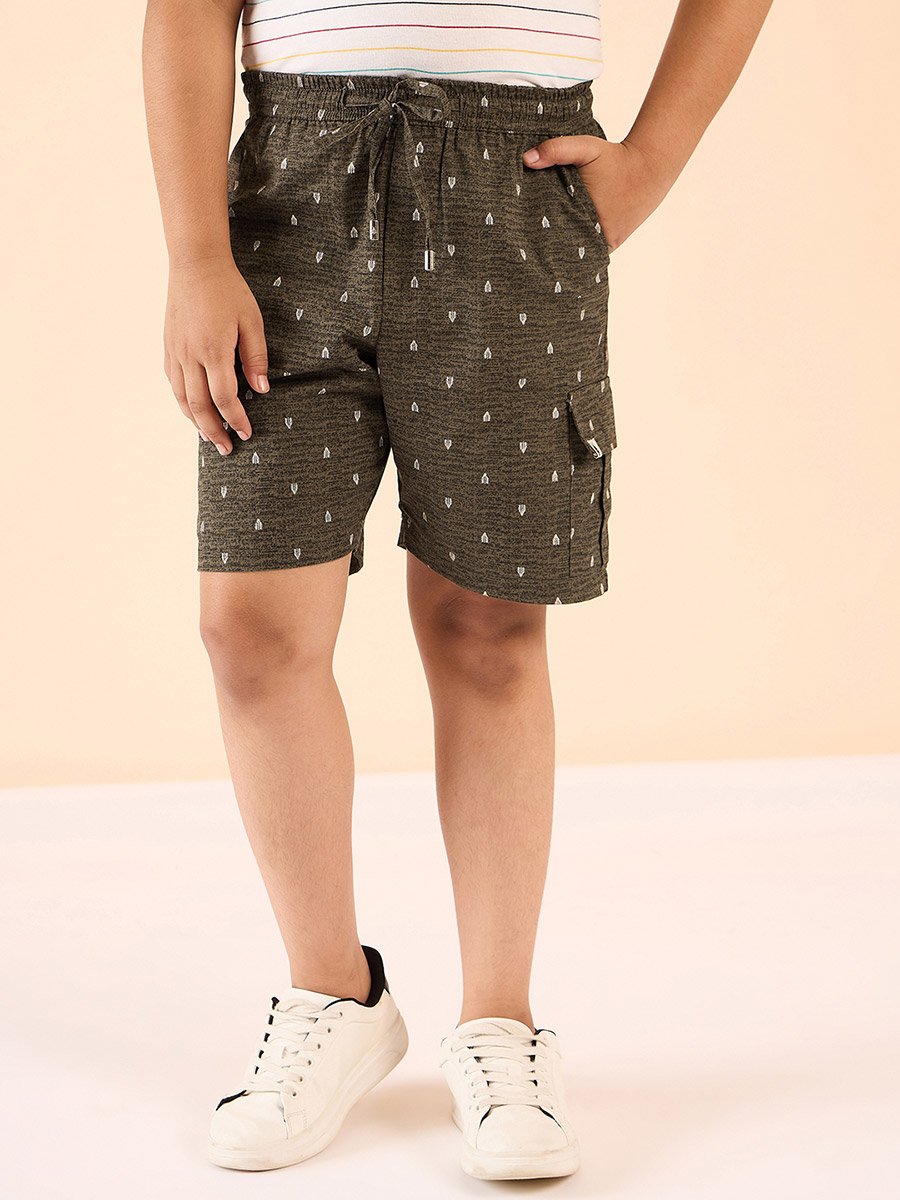 Boys Brown Cotton Abstract Print Shorts