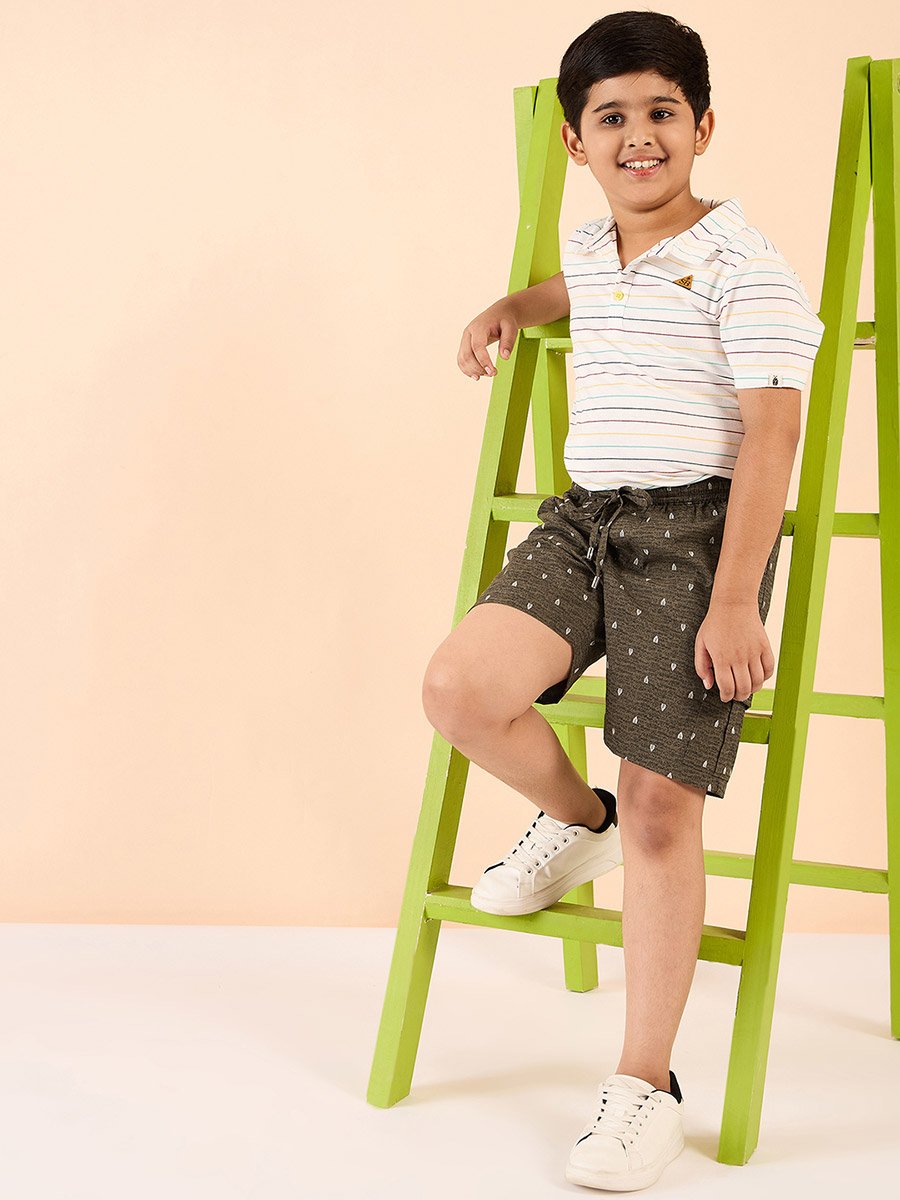 Boys Brown Cotton Abstract Print Shorts