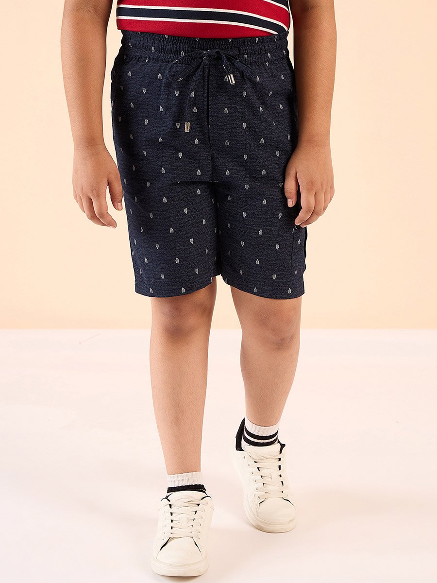 Boys Navy Abstract Print Cotton Shorts