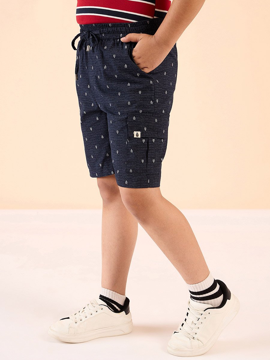 Boys Navy Abstract Print Cotton Shorts