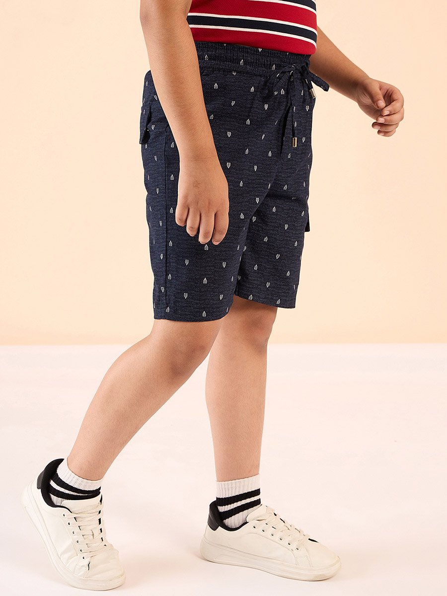 Boys Navy Abstract Print Cotton Shorts
