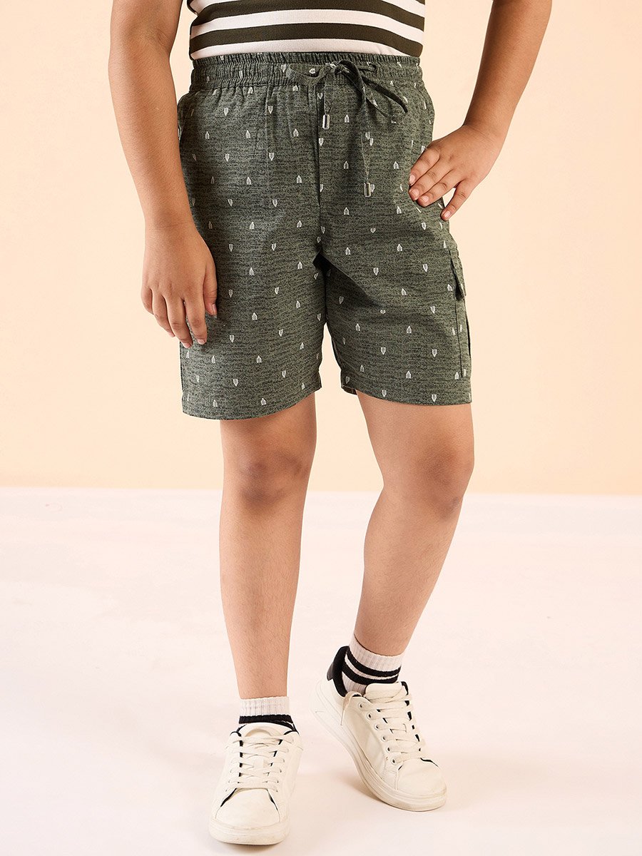 Boys Grey Cotton Abstract Print Shorts
