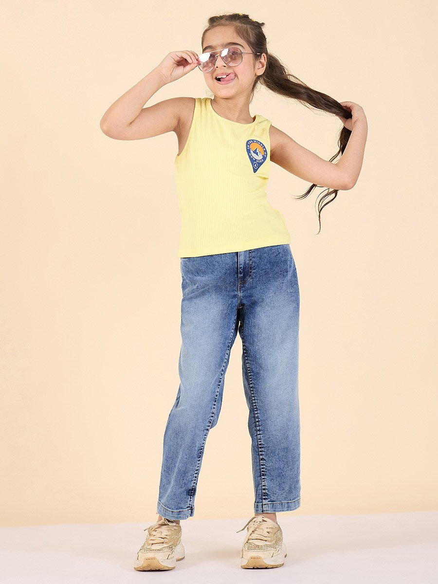 Girls Blue Acid Wash Faded Jeans