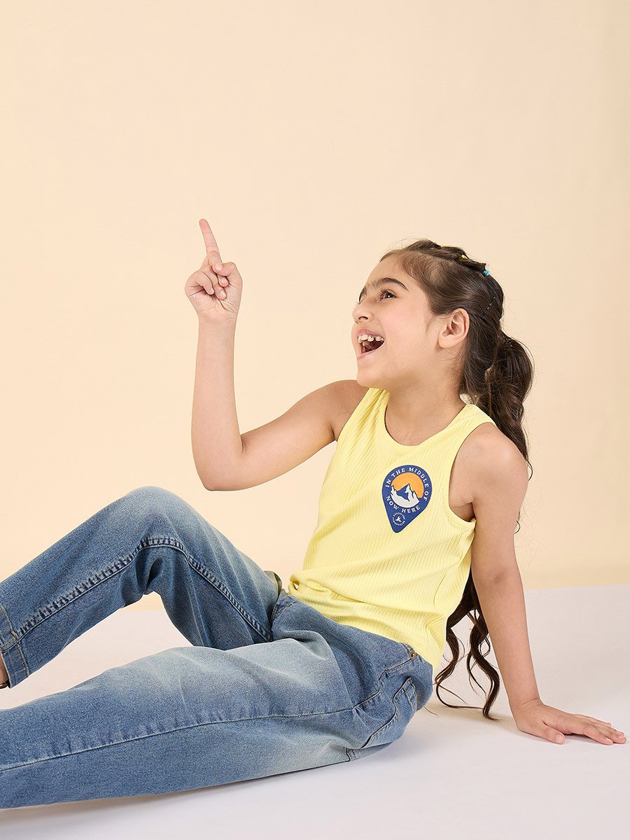 Girls Blue Cotton Blend Faded Jeans