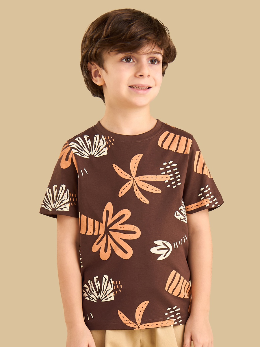 Palm Tree Print Cotton T-Shirt