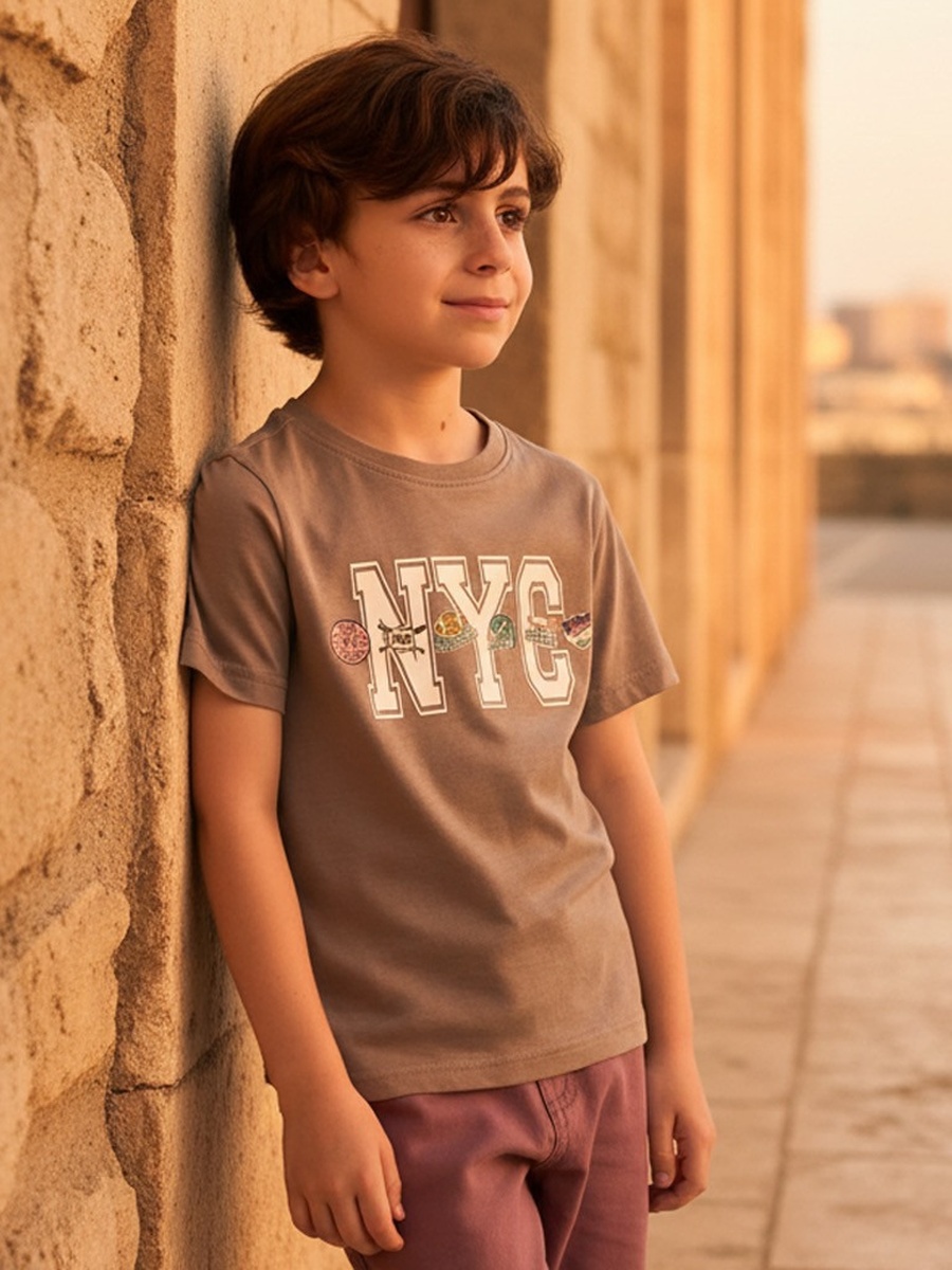 Nyc Slogan Print Cotton T-Shirt