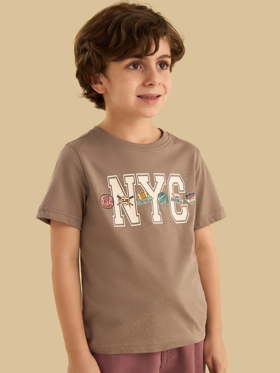 Nyc Slogan Print Cotton T-Shirt