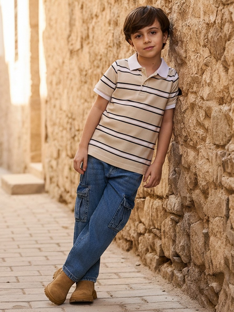 Striped Cotton Polo T-Shirt