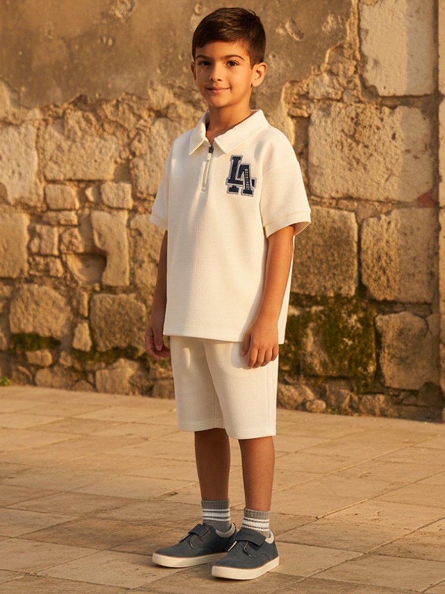 La Embroidered Polo T-Shirt and Shorts Set