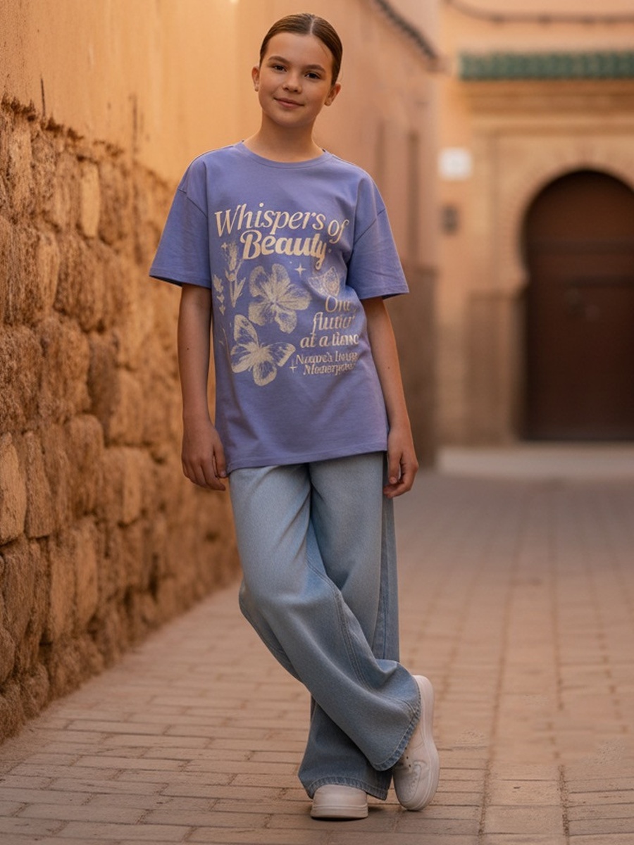 Butterfly Print Oversized Cotton T-Shirt