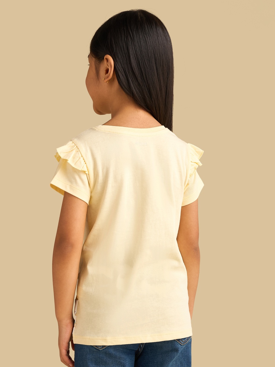 Bear Print Cotton T-Shirt with Ruffles