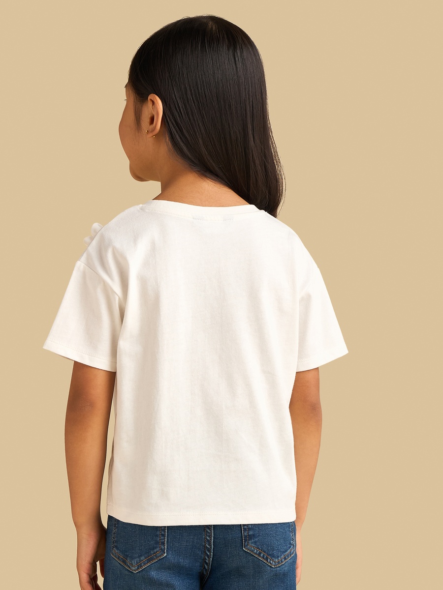 Floral Accent Cotton Corsage T-Shirt