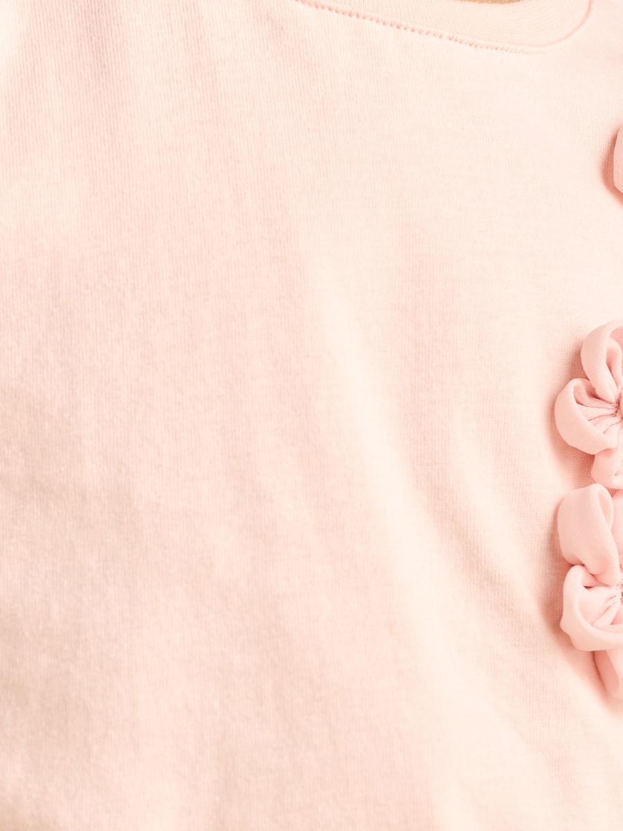 Floral Accent Cotton Corsage T-Shirt