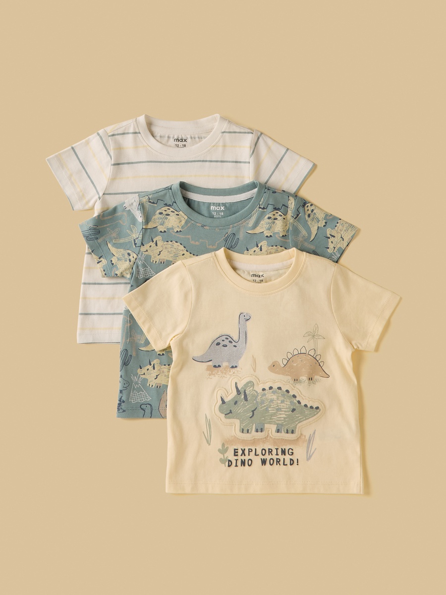 Pack of 3 - Dinosaur Print Cotton T-Shirt