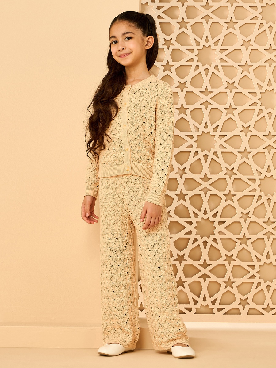 Crochet Cardigan and Wide Leg Pants Set