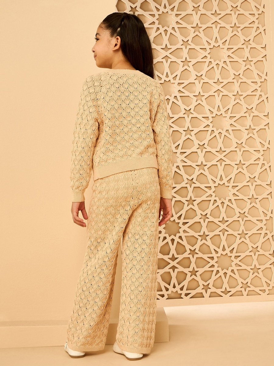 Crochet Cardigan and Wide Leg Pants Set