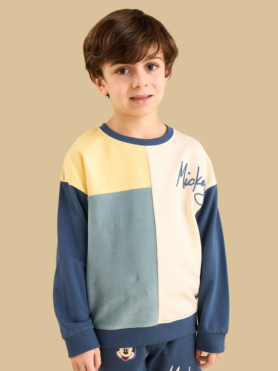 Mickey Mouse Print Cotton Sweatshirt and Joggers Set