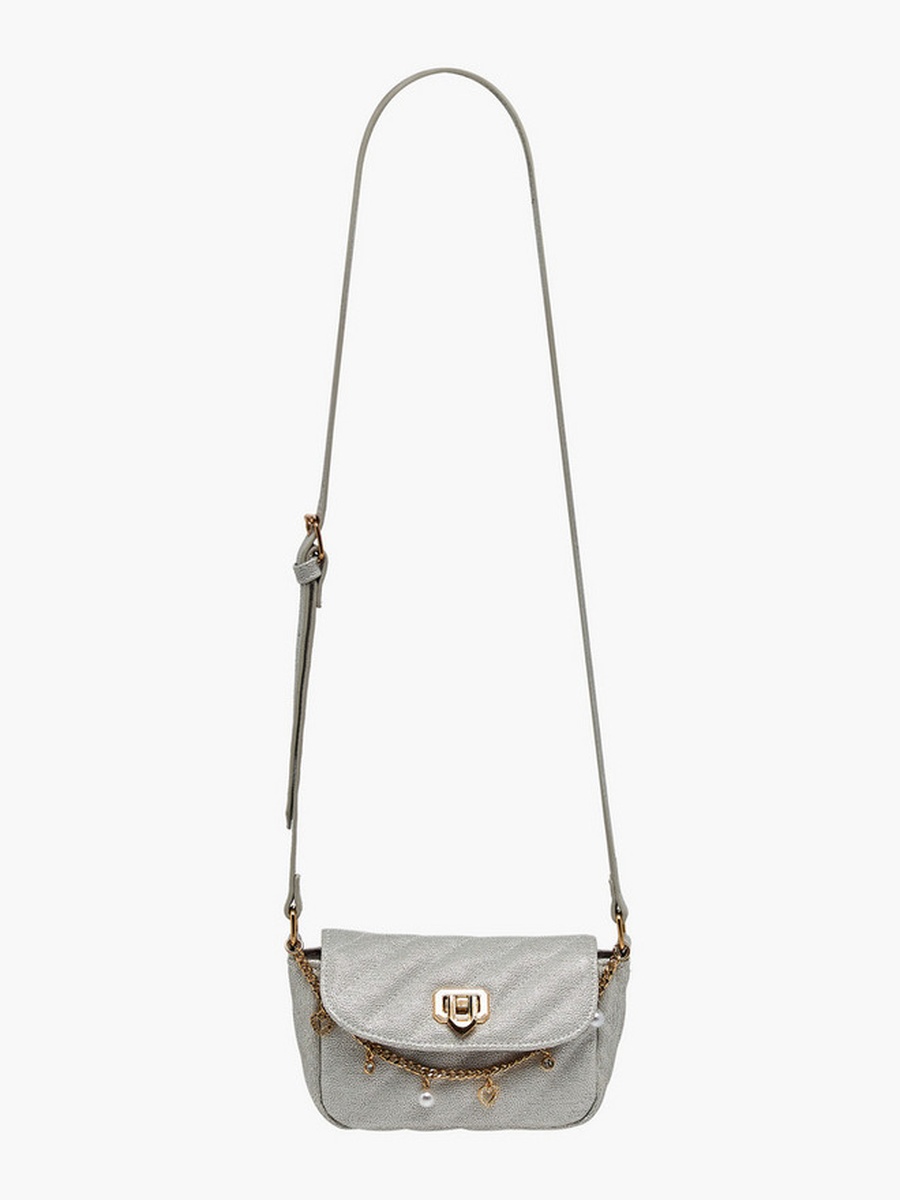 Charm Embellished Crossbody Bag with Adjustable Strap  -  W 15.4 x  D 5.6 x  H 8.6 cm
