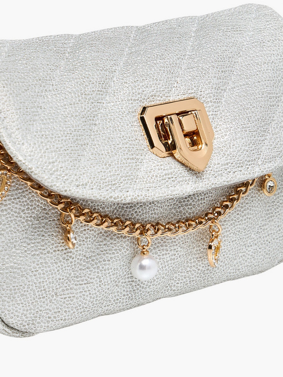Charm Embellished Crossbody Bag with Adjustable Strap  -  W 15.4 x  D 5.6 x  H 8.6 cm
