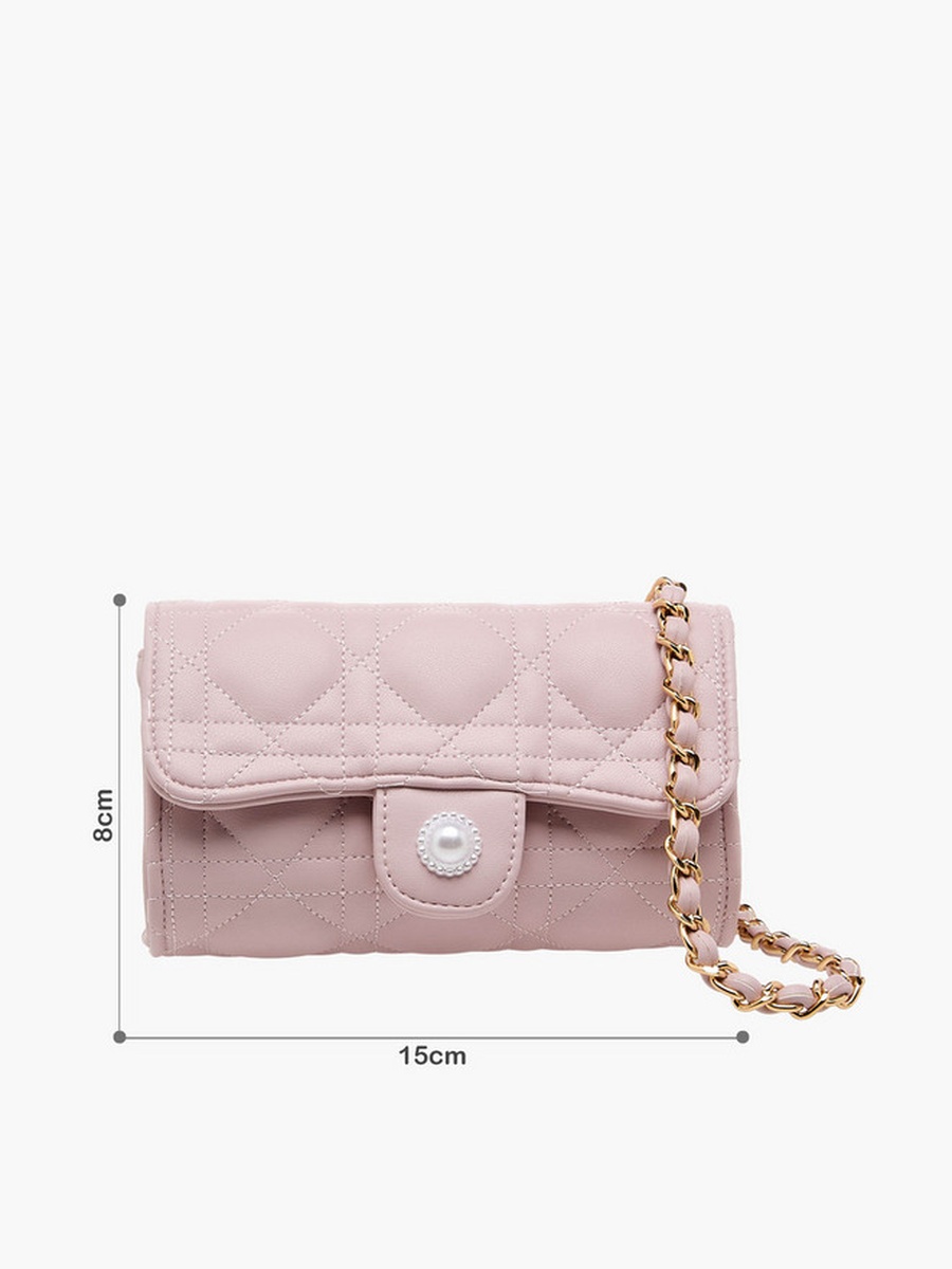 Quilted Crossbody Bag with Chain Strap  -  W 15 x  D 6.5 x  H 8 cm