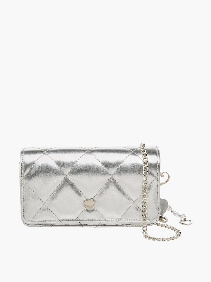 Quilted Crossbody Bag with Chain Strap  -  W 15 x  D 5 x  H 8.5 cm