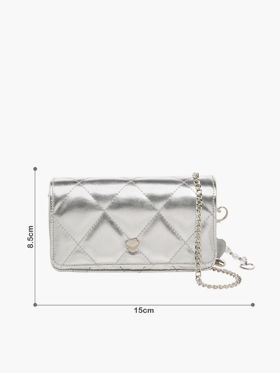 Quilted Crossbody Bag with Chain Strap  -  W 15 x  D 5 x  H 8.5 cm