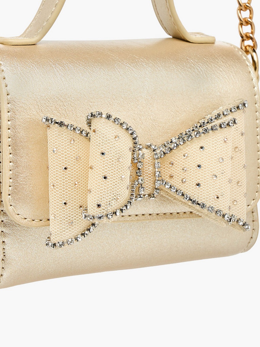 Bow Embellished Crossbody Bag with Chain Strap  -  W 14 x  D 4.5 x  H 10 cm