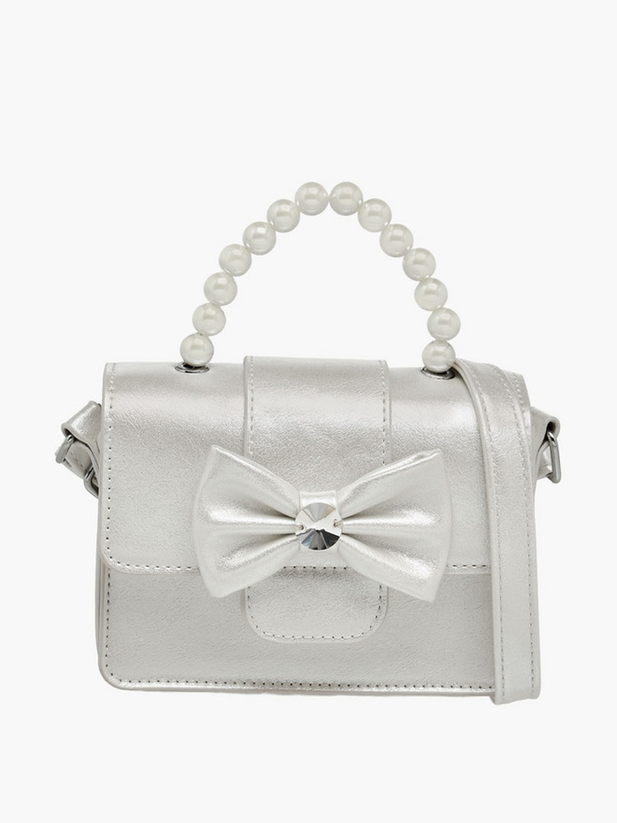 Bow Applique Crossbody Bag with Pearl Handle  -  W 15 x  D 5 x  H 11 cm