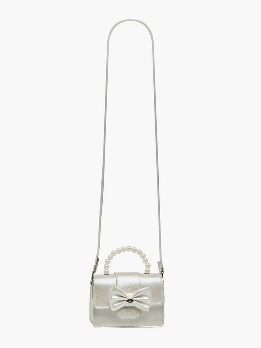 Bow Applique Crossbody Bag with Pearl Handle  -  W 15 x  D 5 x  H 11 cm
