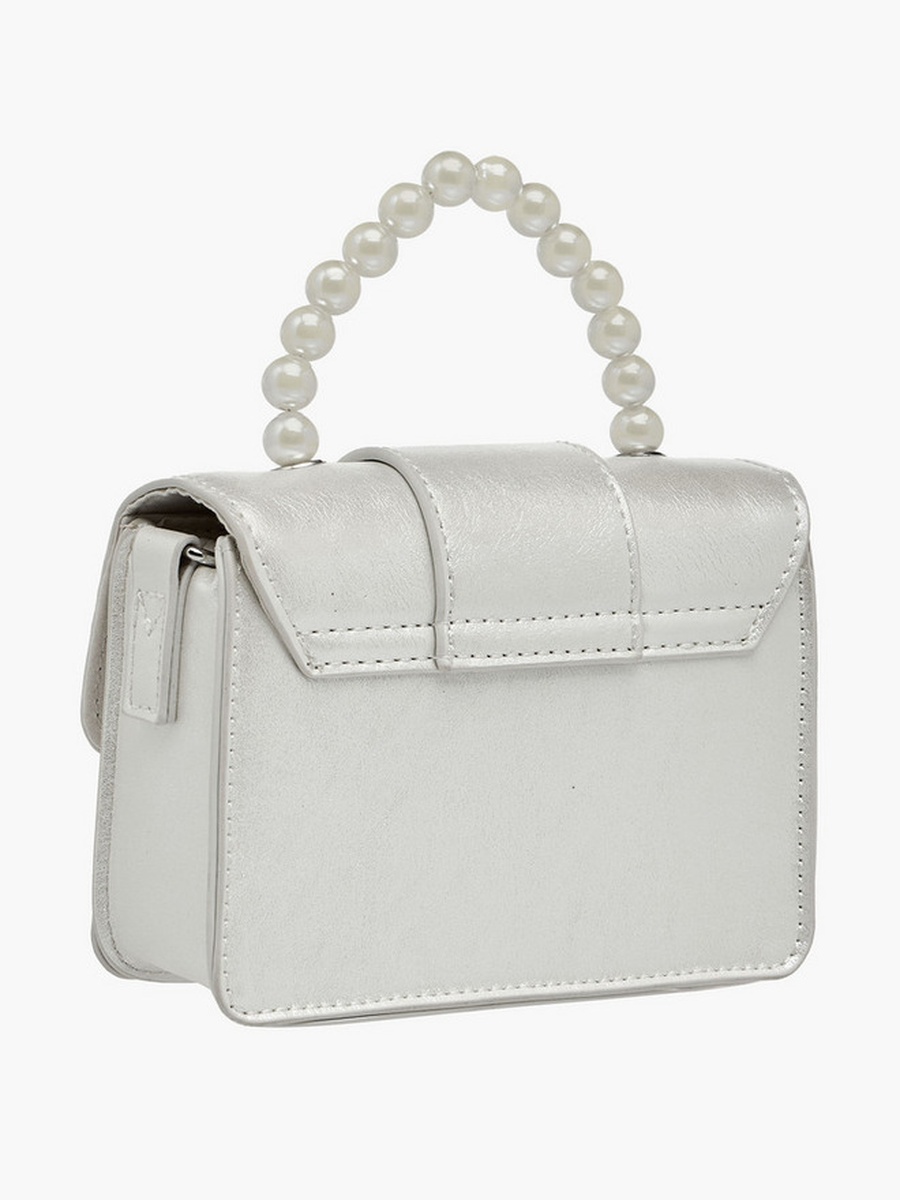 Bow Applique Crossbody Bag with Pearl Handle  -  W 15 x  D 5 x  H 11 cm