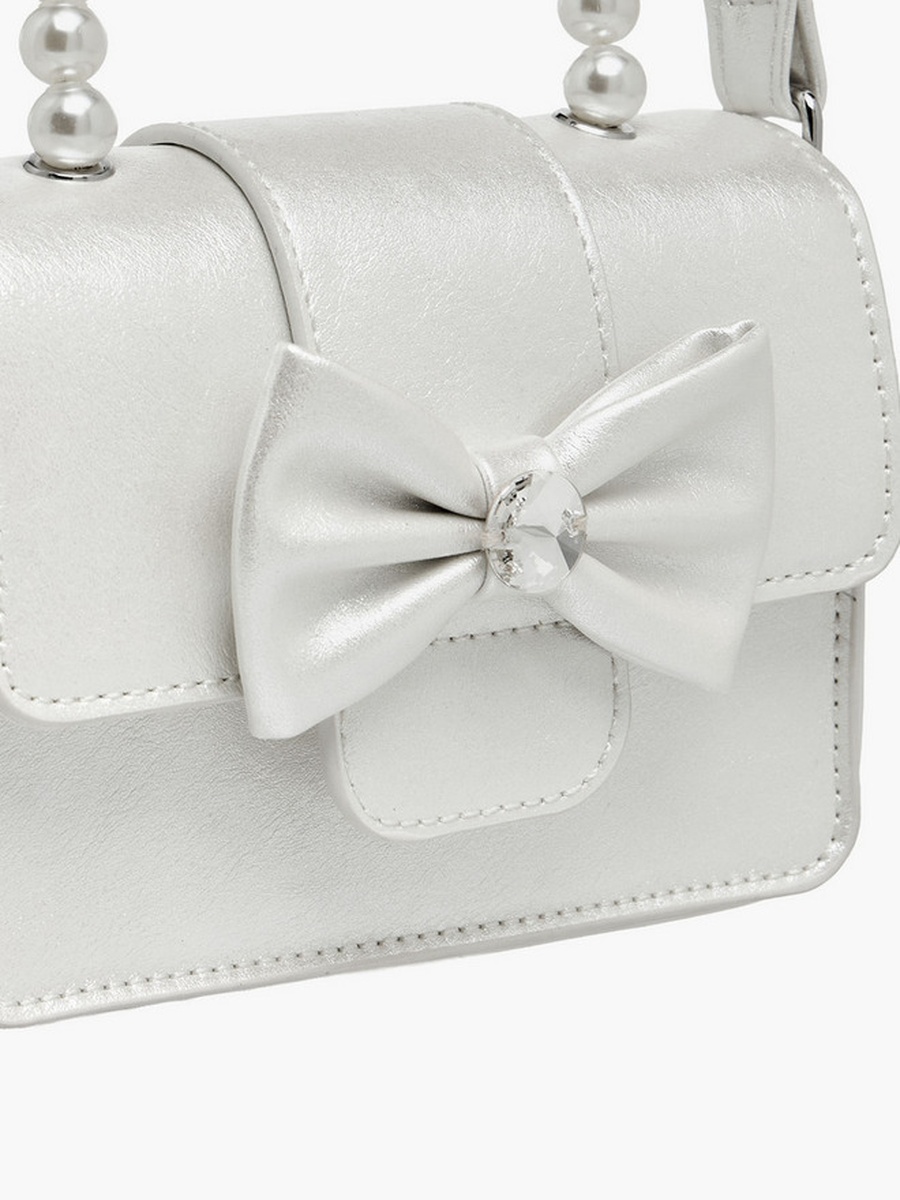 Bow Applique Crossbody Bag with Pearl Handle  -  W 15 x  D 5 x  H 11 cm