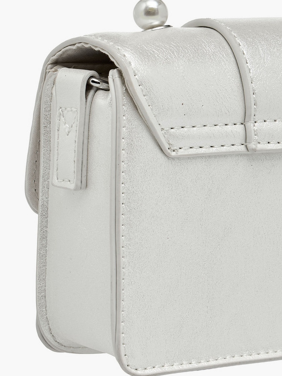 Bow Applique Crossbody Bag with Pearl Handle  -  W 15 x  D 5 x  H 11 cm