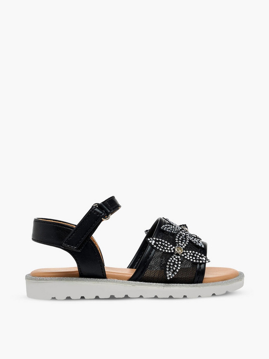 Embellished Hook and Loop Flat Sandals 