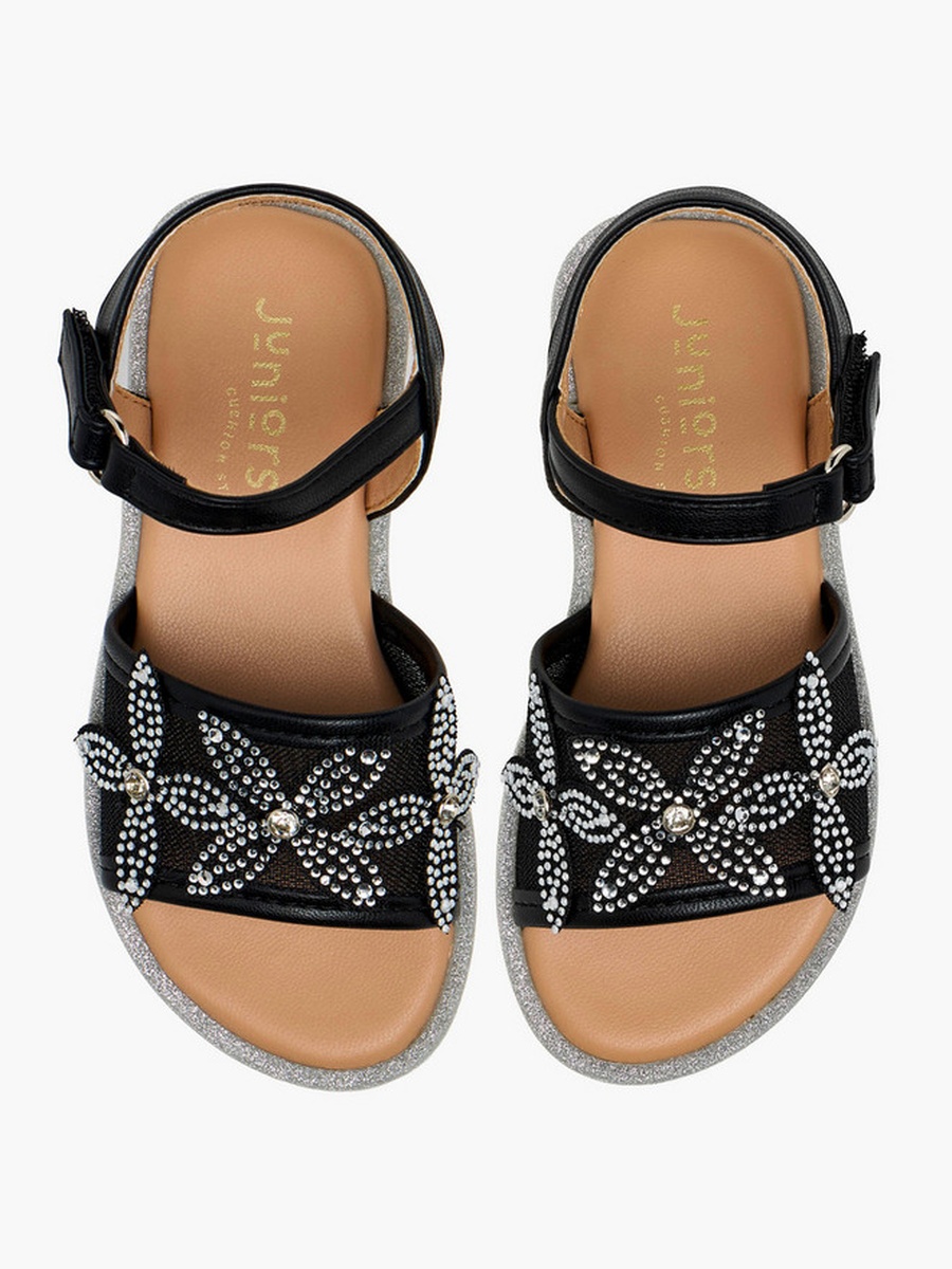 Embellished Hook and Loop Flat Sandals 
