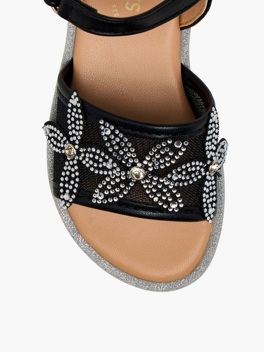 Embellished Hook and Loop Flat Sandals 