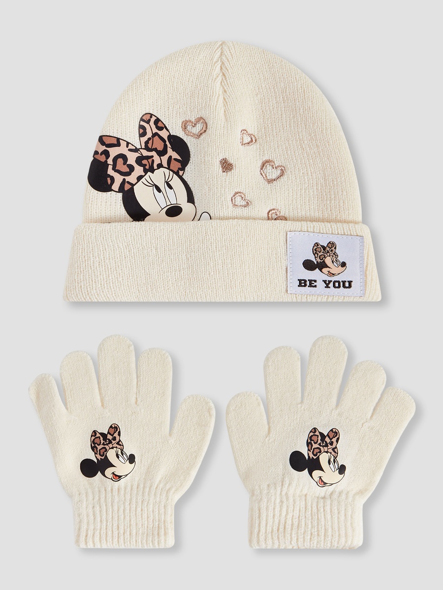 Cotton Winter Cap and Gloves with Minnie Mouse Print