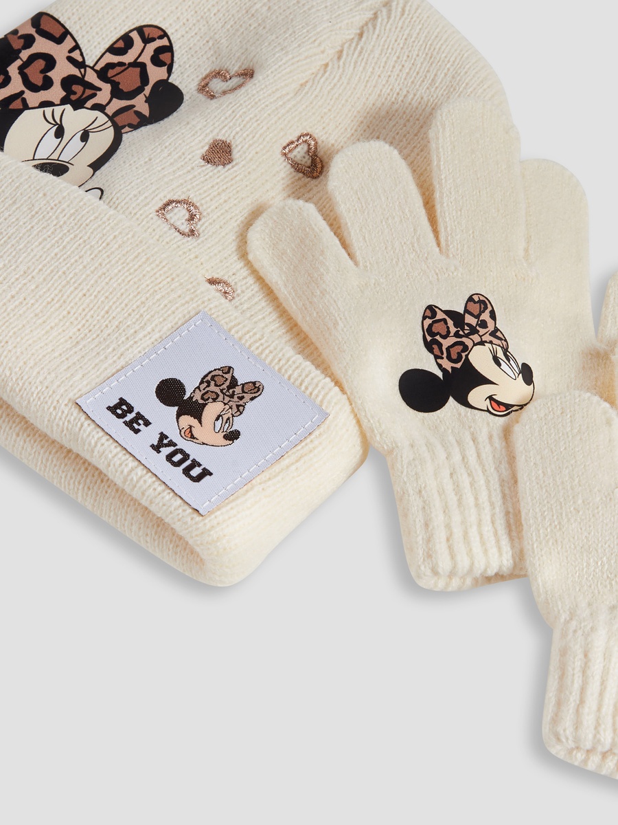Cotton Winter Cap and Gloves with Minnie Mouse Print