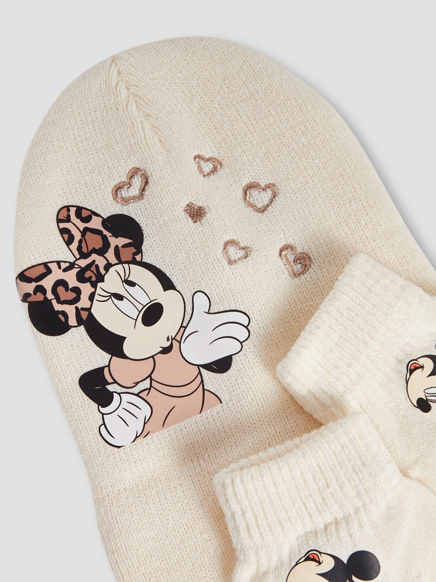 Cotton Winter Cap and Gloves with Minnie Mouse Print